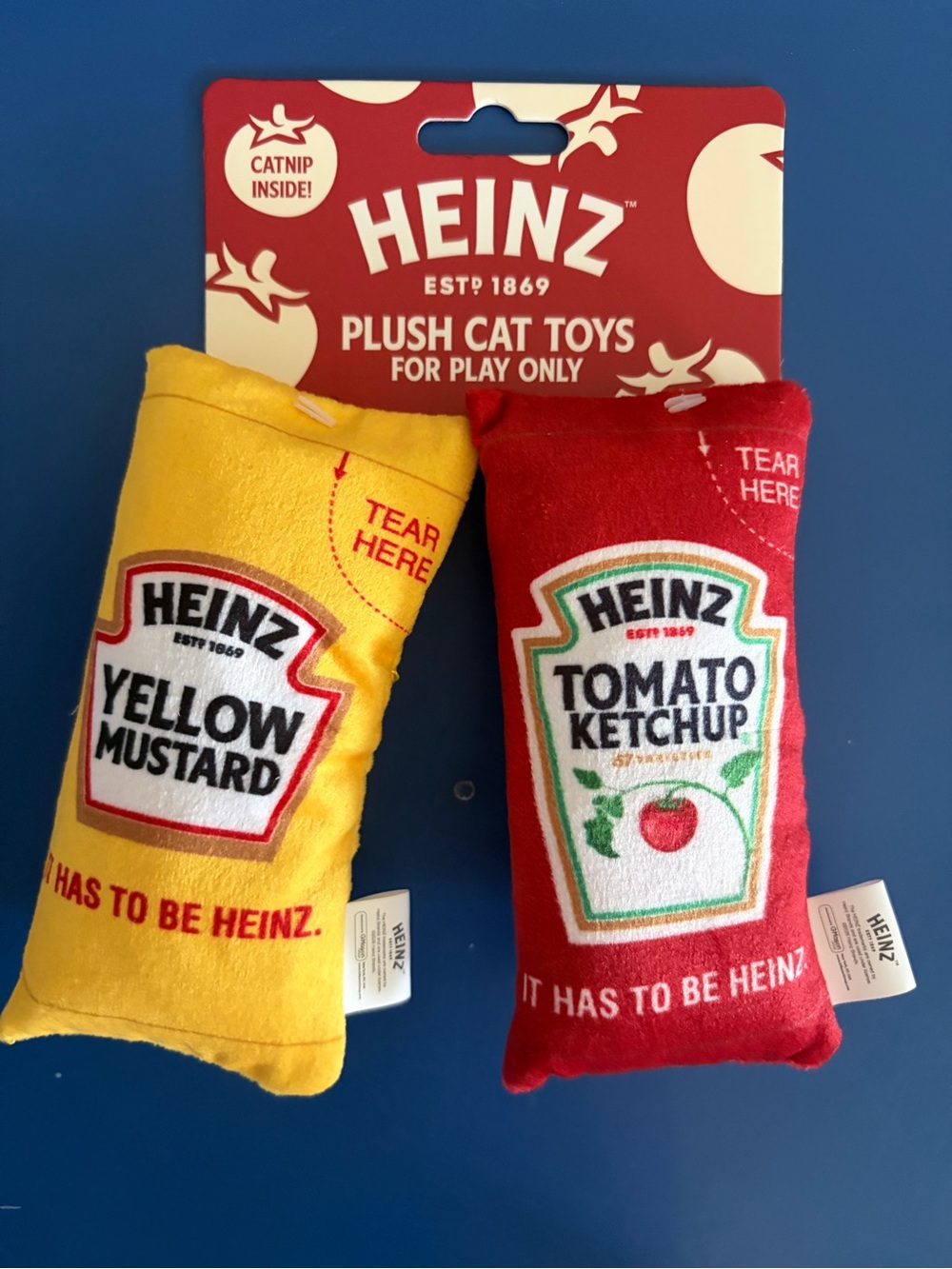 HEINZ Plush Cat Toys - Red Ketchup & Yellow Mustard Duo /Catnip Inside